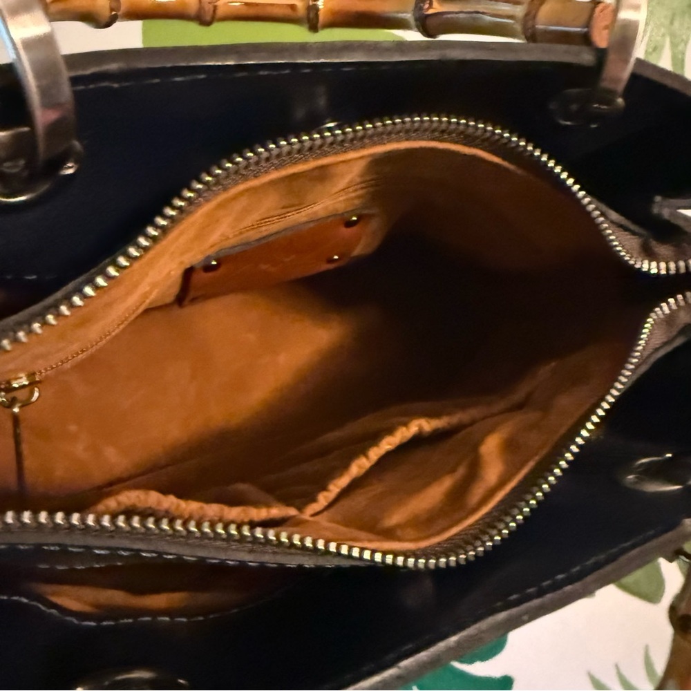 Patricia Nash Navy Leather Satchel with Bamboo Handles - Picture 6 of 9